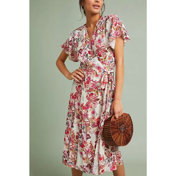 New Anthropologie Kachel Womens Colorful Floral Aleydi Printed-Wrap Dress US 8 - Picture 2 of 9